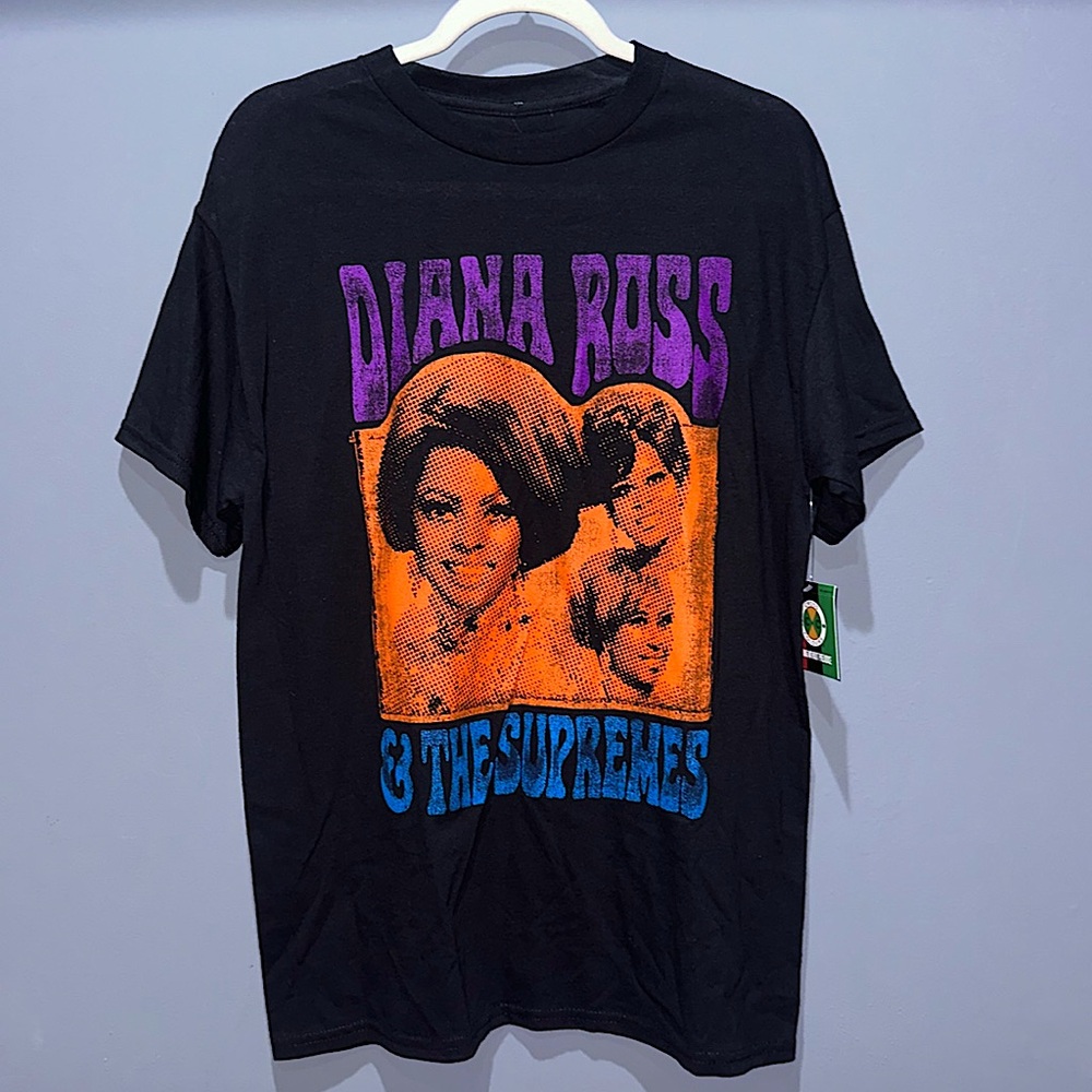 Black Graphic Tee with Orange and Blue Print
